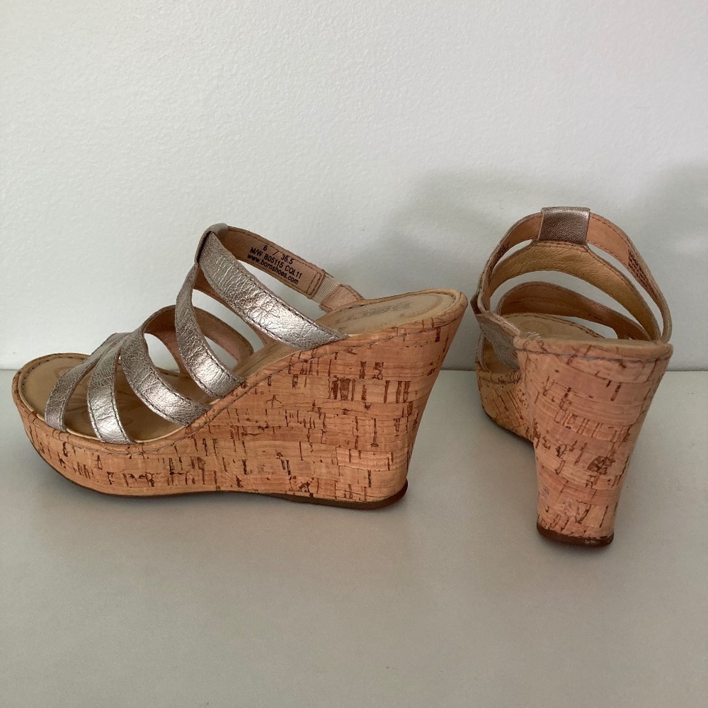 Silver Metallic BORN Lisi Cork Wedge Sandals 6 36.5 - Picture 4 of 10